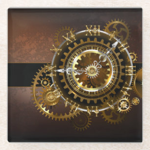 Posavasos De Vidrio Reloj de vapor con engranajes antiguos