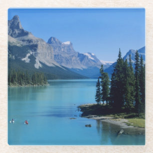 Posavasos De Vidrio Remo en kayak en el lago Maligne en Spirit Island