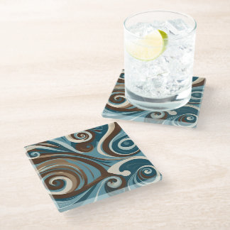 Posavasos De Vidrio Remolino azul y marrón
