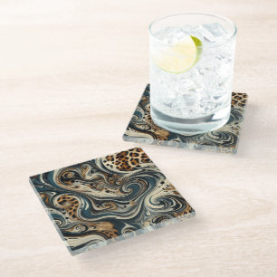 Posavasos De Vidrio Remolino de estampado de leopardo abstracto