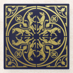 Posavasos De Vidrio Renacimiento Medieval Herald León Leopardo Metálic