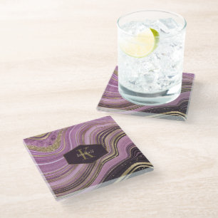 Posavasos De Vidrio Resumen Agate Monograma Mauve ID827