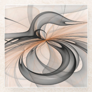 Posavasos De Vidrio Resumen Antracita Grey Siena Arte Fractal Moderno