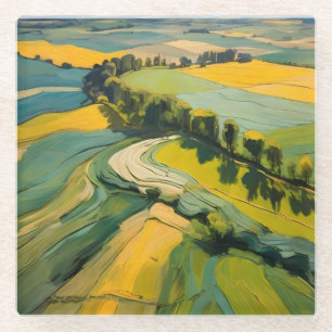 Posavasos De Vidrio Resumen Área agrícola y campo ondulado verde