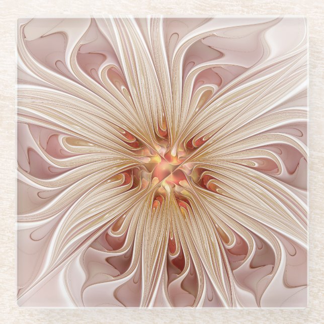 Posavasos De Vidrio Resumen Arte Fractal Peach Pastel Moderno (Anverso)
