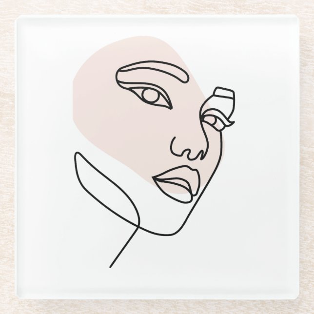 Posavasos De Vidrio Resumen arte mínimo femenino de una sola línea (Anverso)