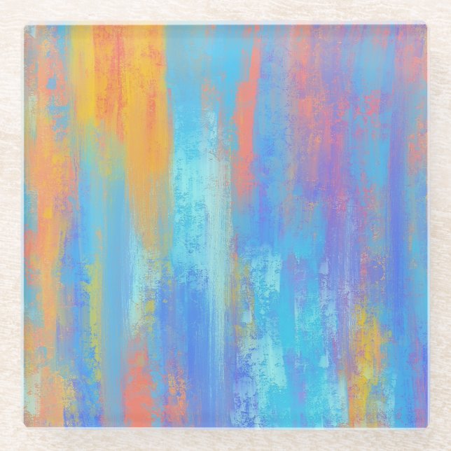 Posavasos De Vidrio Resumen Azul y Naranja (Anverso)