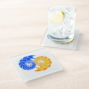 Posavasos De Vidrio Resumen Balanza de Yin Yang de Oro Azul