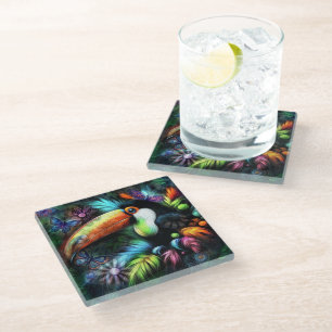 Posavasos De Vidrio Resumen caprichoso Naranja Verde azulado de Toucan