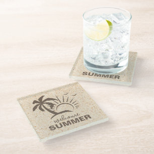 Posavasos De Vidrio Resumen Colorido Estético Moderno Playa de Verano