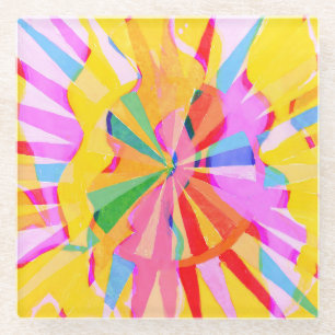 Posavasos De Vidrio Resumen de dibujo creativo, fondo colorido.