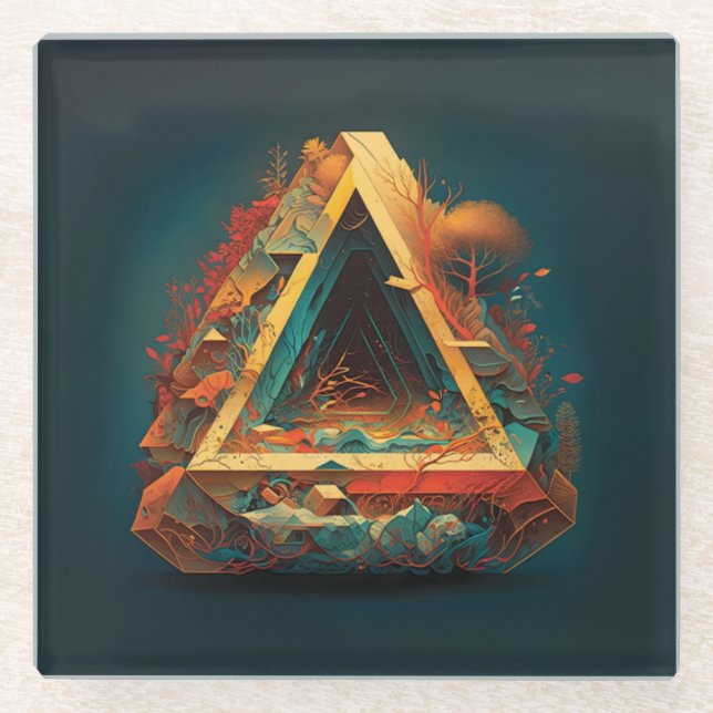 Posavasos De Vidrio Resumen de fantasías mundo de objetos imposibles (Anverso)