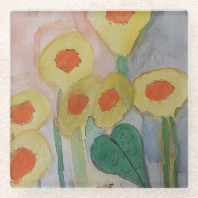 Posavasos De Vidrio Resumen de girasoles (Anverso)