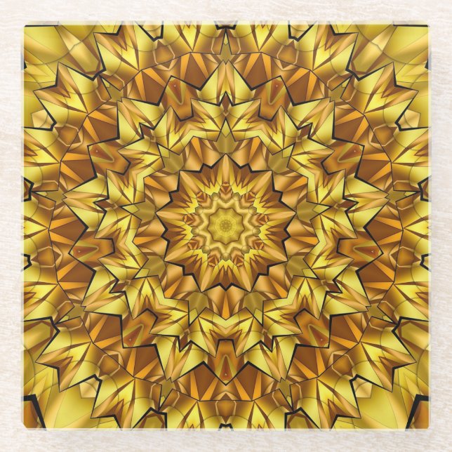 Posavasos De Vidrio Resumen de la época de Mandala dorada Diseño-63495 (Anverso)