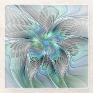 Posavasos De Vidrio Resumen de mariposa azul verde azul Fantasía arte