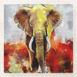 Posavasos De Vidrio Resumen de pintura de aceite de elefante moderno