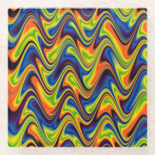 Posavasos De Vidrio Resumen de Wavy Multicolor (Anverso)