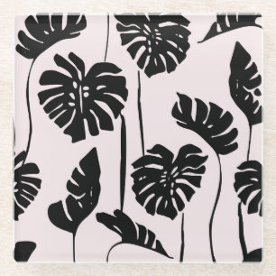 Posavasos De Vidrio Resumen del arte tropical de la Monstera Palm