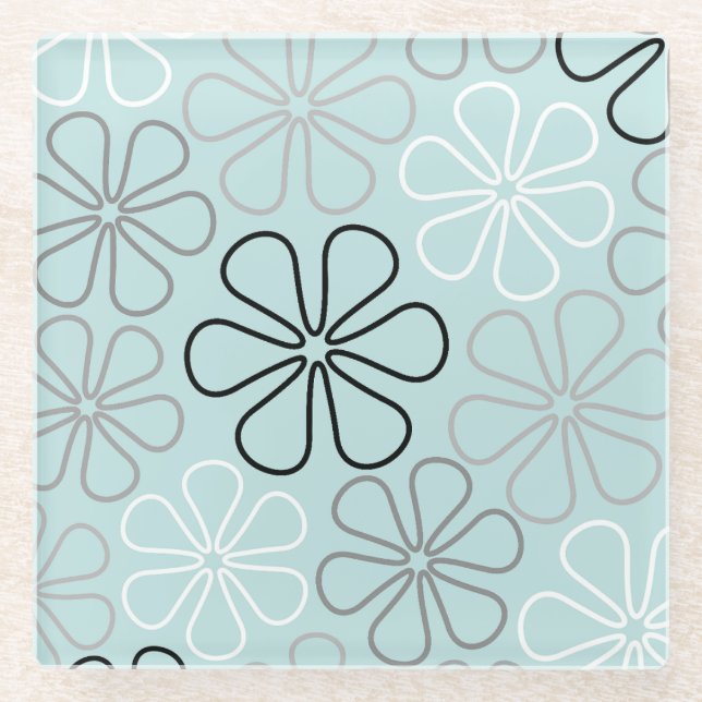 Posavasos De Vidrio Resumen Flor Grande Esboza BWG+Azul Huevo pato (Anverso)