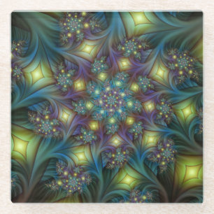 Posavasos De Vidrio Resumen ilustrado brillante arte fractal púrpura V