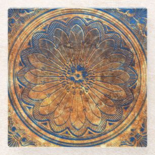 Posavasos De Vidrio Resumen Kaleidoscope Arabesque Mandala Bronze