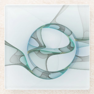 Posavasos De Vidrio Resumen moderno Arte fractal azul turquesa gris
