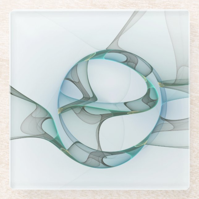Posavasos De Vidrio Resumen moderno Arte fractal azul turquesa gris (Anverso)
