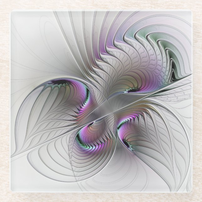 Posavasos De Vidrio Resumen moderno Shy Fantasía Figura Arte Fractal (Anverso)