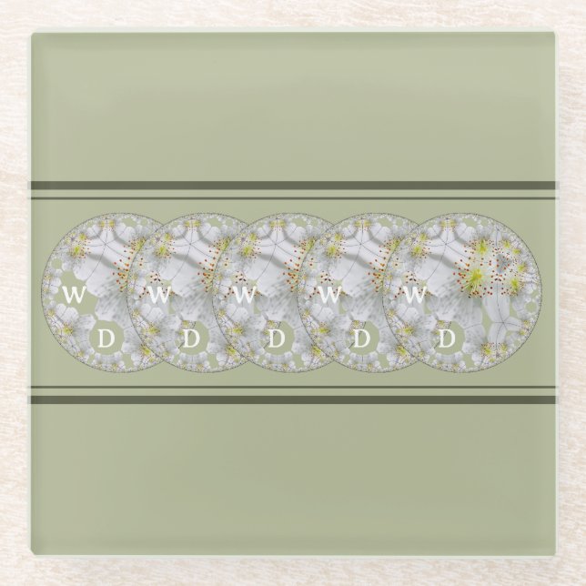 Posavasos De Vidrio Resumen monogramado de la flor de margarita gris a (Anverso)