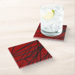 Posavasos De Vidrio Resumen negro rojo moderno<br><div class="desc">El diseño moderno presenta un diseño lineal orgánico abstracto artístico en rojo y negro con acentos grises.</div>