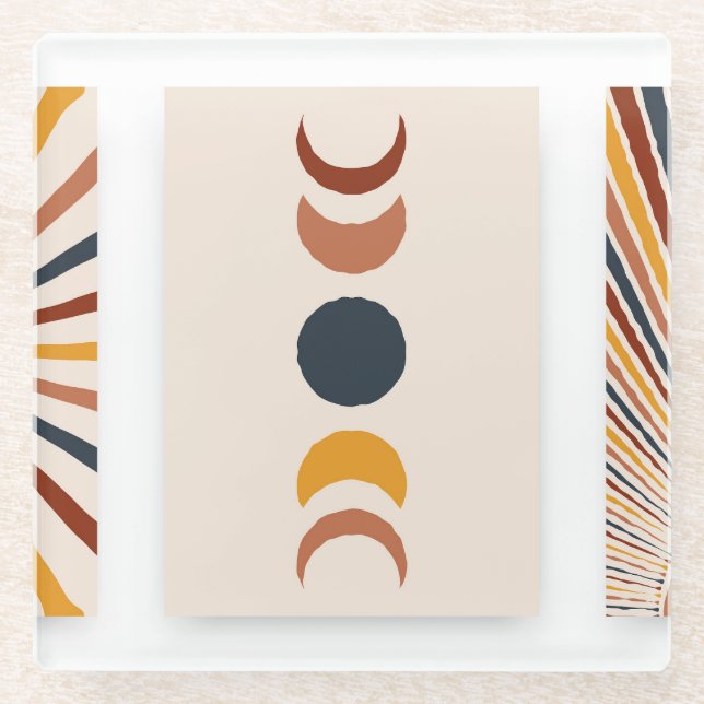 Posavasos De Vidrio Resumen Posters de Sun Moon Boho (Anverso)