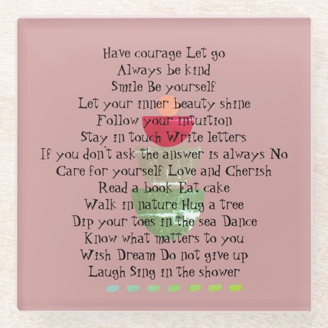 Posavasos De Vidrio Resumen rosa de citas positivas de vida (Anverso)