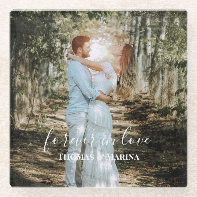 Posavasos De Vidrio Retrato Boda personalizado caligrafía moderna (Anverso)