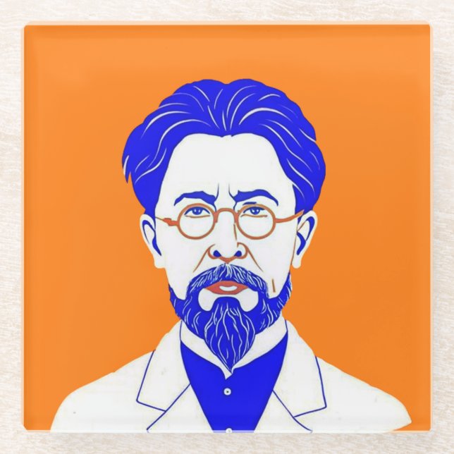 Posavasos De Vidrio Retrato de Anton Chekhov - Ilustracion gráfico (Anverso)