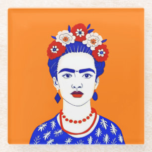 Posavasos De Vidrio Retrato de Frida Kahlo - Ilustracion gráfico