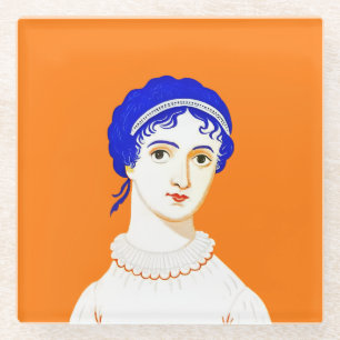 Posavasos De Vidrio Retrato de Jane Austen - Ilustracion de diseño