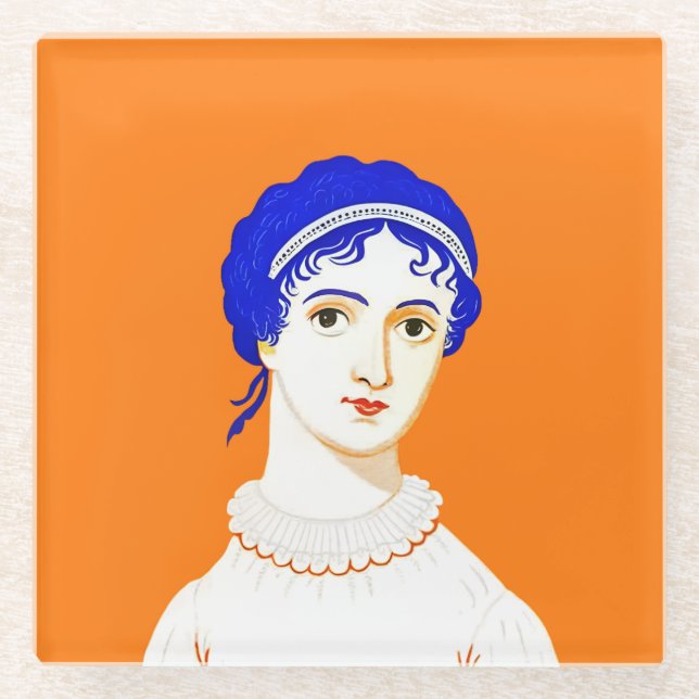 Posavasos De Vidrio Retrato de Jane Austen - Ilustracion de diseño (Anverso)