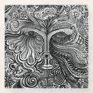 Posavasos De Vidrio Retrato de la línea trippy en blanco y negro