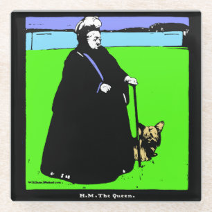 Posavasos De Vidrio Retrato de la Reina Victoria y el Perro Yorkie