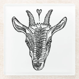 Posavasos De Vidrio Retrato de línea de cabra negra y blanca con coraz