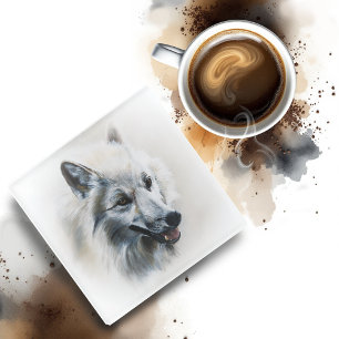 Posavasos De Vidrio Retrato de lobo blanco