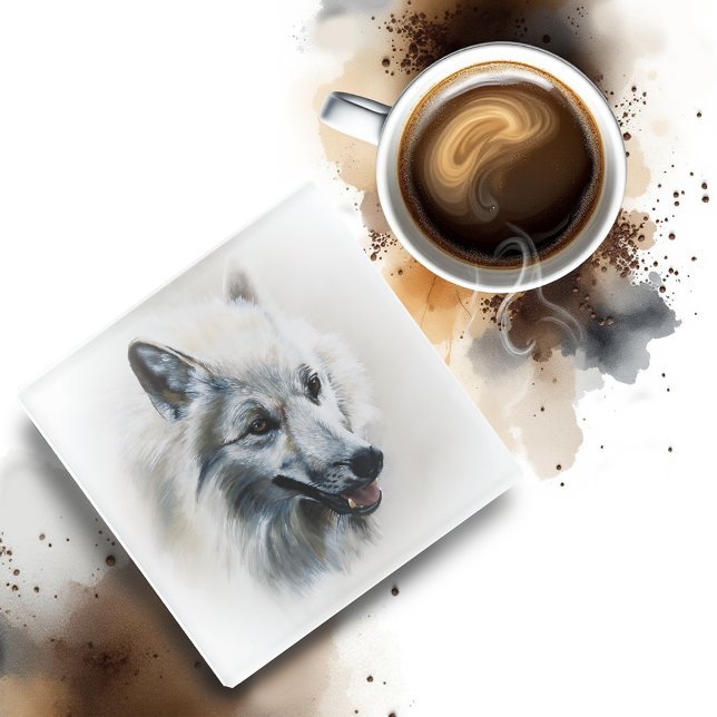 Posavasos De Vidrio Retrato de lobo blanco (Subido por el creador)