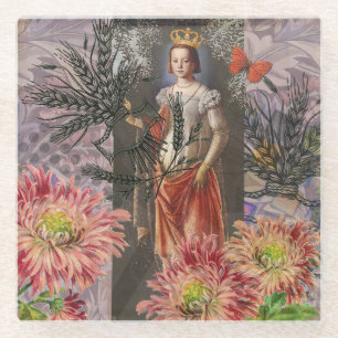 Posavasos De Vidrio Retrato de mujer virgen antiguo colorido rico