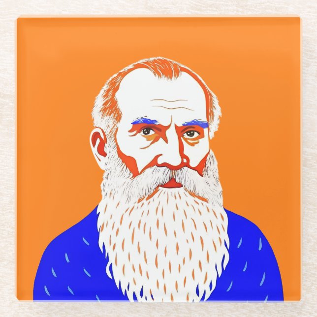 Posavasos De Vidrio Retrato de Tolstoy de Leo - Ilustracion gráfico (Anverso)
