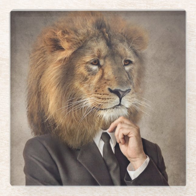 Posavasos De Vidrio Retrato de un león (Anverso)