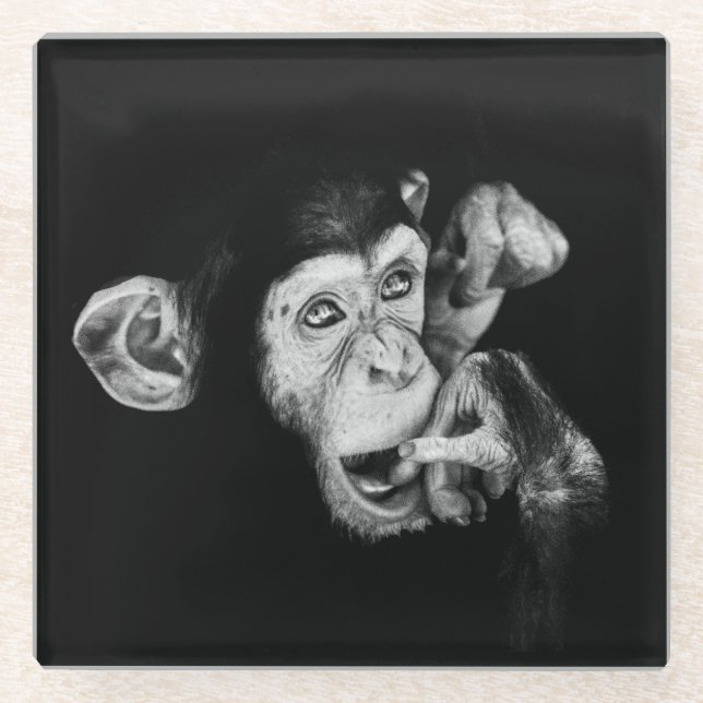 Posavasos De Vidrio Retrato de un pensador chimpancé (Anverso)