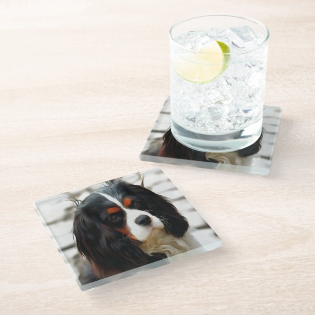 Posavasos De Vidrio Retrato De Un Rey Charles Cavalier Spaniel (Angular)