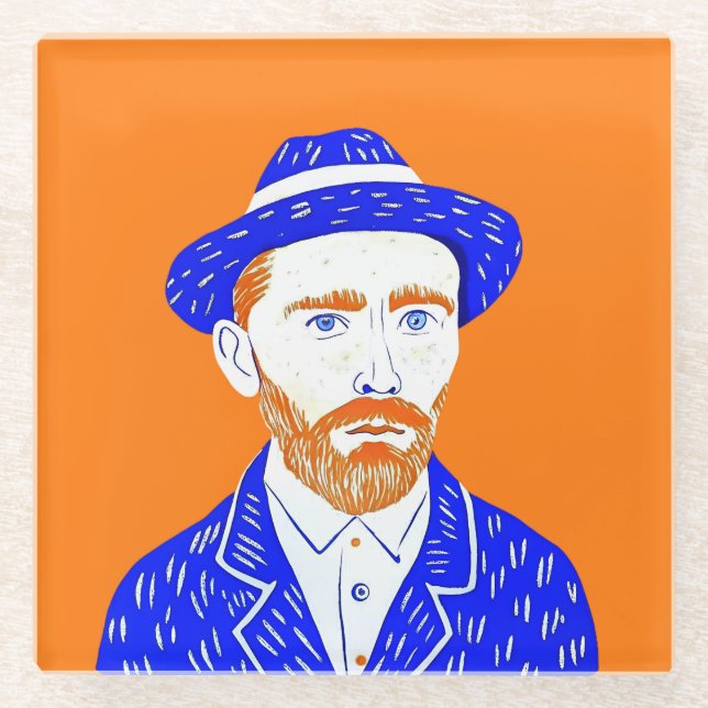 Posavasos De Vidrio Retrato de Vincent Van Gogh - Ilustracion gráfico (Anverso)