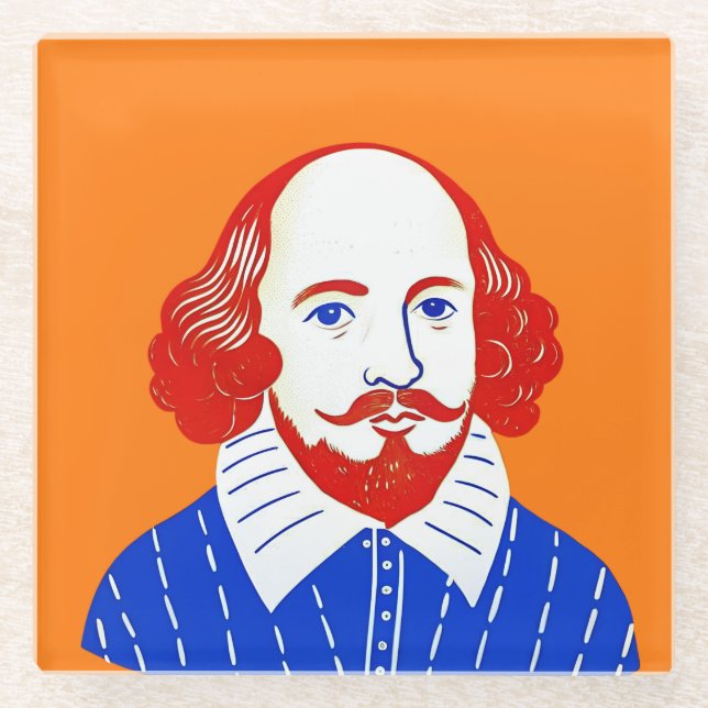 Posavasos De Vidrio Retrato de William Shakespear - Ilustracion gráfic (Anverso)