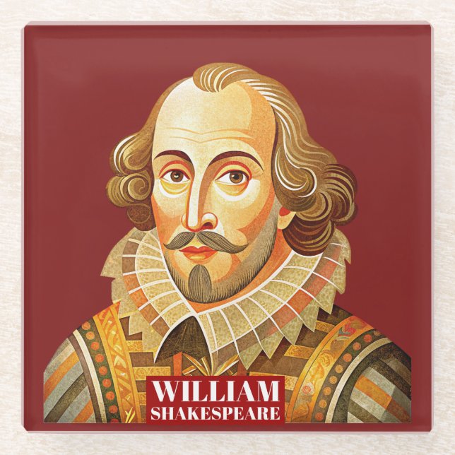 Posavasos De Vidrio Retrato de William Shakespeare ilustracion a ser o (Anverso)